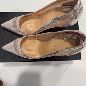 Christian Louboutin Silver Leather Mesh Galativi Pumps
